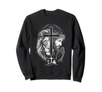 León y Jesús Cruz Oración Fe Cristiana Sudadera