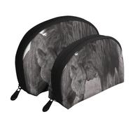 León y Leona Impresos, Bolsa de Maquillaje de Concha, Monedero pequeño para Mujer, Bolsa de artículos de tocador, Bolsa de cosméticos, 2 Piezas