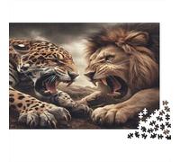 León y Leopardo Salvajes Puzzle de 1000 Piezas Puzzle para Adultos Papel Duelo Animal Relajación Familiar Regalo Hogar 52x38cm/1000pcs