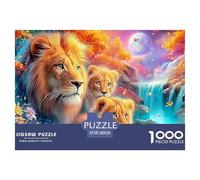 León y Sus crías Entre Flores Brillantes y cascadas Puzzle De 1000 Piezas león Juego De Puzzle Familiar para Todas Las Edades 38x26cm/1000pcs