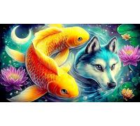 León y Tigre en el Reino mágico Rompecabezas de 1000 Piezas para Adultos - Cartón Reciclado - Decoración 75x50cm/1000pcs