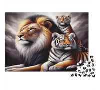 León y Tigres Puzzle 1000 Piezas Papel Reciclado para Adultos Puzzle para Adultos Juego Familiar Divertido y desafiante Excelente Idea de Regalo para la Creatividad 52x38cm/1000pcs