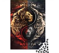 León Yin Yang Rompecabezas Arte Animal mítico Clásico 3 Capas Cartón 1000 Piezas, Ultra Duro, Alivio Estrés, Regalo Noche Juego Familiar 70x50cm/1000pcs
