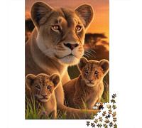 Leona Africana con Cachorros Puzzle de 1000 Piezas Papel para Adultos Sabana al Atardecer Puzzle para Toda la Familia Relajación Decoración Regalo 70x50cm/1000pcs