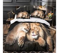 Leona descansando 3D Impresión Edredón funda 3pz Microfibra cremallera oculta Afecto de los animales salvajes Funda de edredón 2 fundas lavable a máquina Adolescentes Adultos Single（140x200cm）