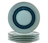 Leonardo 018544 Matera - Juego de 6 platos de cerámica aptos para lavavajillas, platos llanos con esmalte, 6 platos redondos de gres azul, diámetro de 22,5 cm
