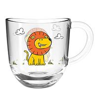 Leonardo Bambini 022898 - Taza de cristal para niños, diseño de animales, apta para lavavajillas, diseño de león naranja y amarillo, 1 unidad, 280 ml
