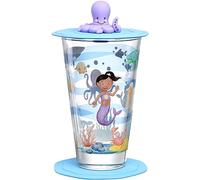 LEONARDO Bambini Avventura 023675 - Vaso infantil con tapa y posavasos, diseño de cristal de alta calidad, tamaño L, capacidad 300 ml, apto para lavavajillas, juego de 3 piezas con diseño de mar