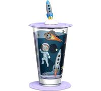 LEONARDO Bambini Avventura - Vaso infantil con tapa y posavasos, diseño de cristal de, tamaño L, capacidad 300 ml, apto para lavavajillas, juego de 3 piezas con diseño del espacio