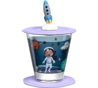 LEONARDO Bambini Avventura - Vaso infantil con tapa y posavasos, diseño de cristal de, tamaño S, capacidad 215 ml, apto para lavavajillas, juego de 3 piezas con diseño del espacio