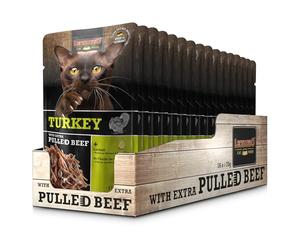 Leonardo Bolsas [16x70g Pavo con Extra de Ternera desmenuzada] Pulled Beef | Alimento húmedo sin Cereales para Gatos | Alimento Completo para Gatos
