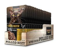 Leonardo Bolsas [16x70g Pollo con Extra de Ternera desmenuzada] Pulled Beef | Alimento húmedo sin Cereales para Gatos | Alimento Completo para Gatos