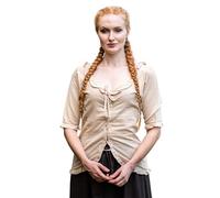 Leonardo Carbone® Blusa de mujer de manga corta con volantes Bea | cordones refinados | volantes ornamentales | Carnaval, Halloween, cosplay, LARP, medieval, disfraz, 100% algodón, Cáñamo, S