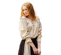 Leonardo Carbone® Blusa medieval Edith para mujer, hombros abiertos, mangas con volantes, carnaval, Halloween, cosplay, LARP, disfraz, medieval, ropa festiva, 100% algodón, Cáñamo, M
