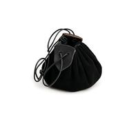 LEONARDO CARBONE Bolso unisex de piel con cierre de cordón, inspiración vikinga, carnaval, Halloween, cosplay, bolsa medieval, accesorio, 100% piel auténtica, Negro , talla única