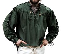 Leonardo Carbone® Camisa medieval Adrian - Ropa medieval, camisa medieval para hombre, ropa LARP, atuendo festival hombre, disfraz de carnaval, camisas informales de manga larga, verde, XXXL