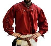 Leonardo Carbone® Camisa medieval Adrian - Ropa medieval, camisa medieval para hombre, ropa LARP, atuendo festival hombre, disfraz de carnaval, camisas informales de manga larga, rojo, XXL