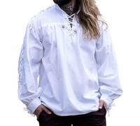 Leonardo Carbone® Camisa medieval Adrian - Ropa medieval, camisa medieval para hombre, ropa LARP, atuendo festival hombre, disfraz de carnaval, camisas informales de manga larga, Blanco, XL