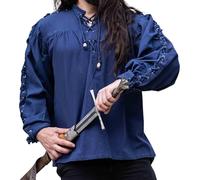 Leonardo Carbone® Camisa medieval Adrian - Ropa medieval, camisa medieval para hombre, ropa LARP, atuendo festival hombre, disfraz de carnaval, camisas informales de manga larga, azul, XXL