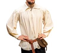 Leonardo Carbone® Camisa pirata James con cuello - Ropa medieval, camisa medieval para hombre, ropa LARP, traje de festival, disfraz de pirata, camisas informales de manga larga - 100% algodón,