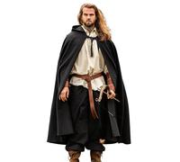 Leonardo Carbone® Capa medieval Frantz con capucha - Ropa medieval mujer y hombre, disfraz hobbit, LARP, vikingo, cosplay, renacimiento, Halloween, 100% algodón, negro