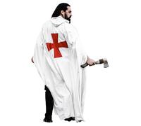 Leonardo Carbone® Capa medieval unisex de los Caballeros Templarios Arnulf - Ropa medieval para hombre y mujer, disfraz de hobbit, LARP, vikingo, cosplay, Halloween, 100% algodón, color blanco/rojo