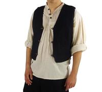 Leonardo Carbone® Chaleco tejido a mano para hombre Lutz | Diseño medieval | Bolsillos prácticos | Chaleco | Moda masculina | Ropa medieval | Ropa vikinga | Algodón, Negro , XXL