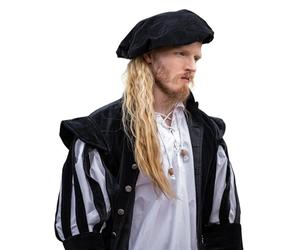 Leonardo Carbone® Gorro de terciopelo para hombre Baret Kurt | Banda integrada | fruncido trasero | Carnaval, Halloween, Cosplay, LARP, Edad Media, Boina, Sombrero, Algodón, 100% Algodón Negro L