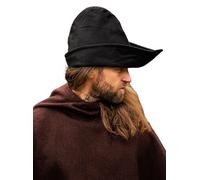 Leonardo Carbone® Gorro para hombre Robin Hood, borde asimétrico, estilo medieval, carnaval, Halloween, cosplay, gorro, gorro, accesorio, lana, negro, talla única