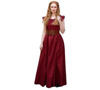 Leonardo Carbone® Mujer Vestido Clara | Hombro Volante | Escote Ajustable | Carnaval, Halloween, Cosplay, Larp, Medieval, Fiesta, Disfraz, Evento, Gala, Elegante | 100% Algodón Rojo 3XL