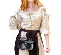 Leonardo Carbone® Prina - Blusa con tirantes ajustables para mujer, con cordones en la parte delantera, carnaval, Halloween, cosplay, talla medieval, vikingo, disfraz de algodón, naturaleza, M