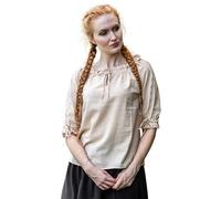 Leonardo Carbone® Sandra - Blusa medieval para mujer, con cordón ajustable, adorno de encaje elegante, carnaval, Halloween, cosplay, túnica, camisa, 100% algodón, Cáñamo, M