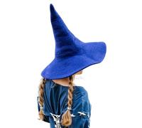 Leonardo Carbone® Sombrero de bruja Agata - Disfraz de bruja, ropa medieval, disfraz de Halloween para mujer, sombrero de bruja, sombrero de mago, ropa LARP, carnaval, cosplay, 100% lana azul