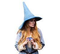 Leonardo Carbone® Sombrero de bruja Agata - Disfraz de bruja, ropa medieval, disfraz de Halloween para mujer, sombrero de bruja, sombrero de mago, ropa LARP, carnaval, cosplay, 100% lana azul paloma