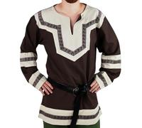 Leonardo Carbone® Túnica celta Aidan - Ropa medieval para hombre, camisa medieval, camisas informales de manga larga, disfraz de carnaval, túnica vikinga, ropa LARP - 100% algodón, Marrón