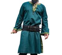Leonardo Carbone® Túnica con cenefa Halvor - Ropa medieval para hombre, camisa medieval, camisas de ocio, manga larga, disfraz de carnaval, túnica vikinga, ropa LARP - 100% algodón, verde, L