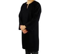 Leonardo Carbone® Túnica de lana vikinga Olvisson - Ropa medieval para hombre, camisa medieval, camisas casuales de manga larga, disfraz de carnaval, túnica vikinga, ropa LARP, Negro , XL