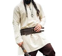 Leonardo Carbone® Túnica de lino vikingo Ragnar - Ropa medieval, camisa de lino para hombre, camisas de ocio de manga larga, disfraz de carnaval, túnica vikinga, ropa LARP - 100% lino azul,