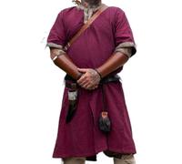 Leonardo Carbone® Túnica de manga corta Richard - Ropa medieval para hombre, camisa medieval, camisas de ocio, manga corta, disfraz de carnaval, túnica vikinga, ropa LARP - 100% algodón, rojo, XL