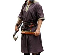 Leonardo Carbone Túnica de manga corta Richard - Ropa medieval para hombre, camisa medieval, camisas de ocio, manga corta, disfraz de carnaval, túnica vikinga, ropa LARP - 100% algodón, marrón oscuro
