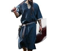 Leonardo Carbone® Túnica de manga corta Richard - Ropa medieval para hombre, camisa medieval, camisas de ocio, manga corta, disfraz de carnaval, túnica vikinga, ropa LARP - 100% algodón, azul, XXXL