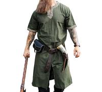 Leonardo Carbone® Túnica de manga corta Richard - Ropa medieval para hombre, camisa medieval, camisas de ocio, manga corta, disfraz de carnaval, túnica vikinga, ropa LARP - 100% algodón, verde, XXXXXL