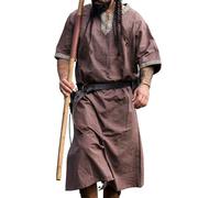 Leonardo Carbone® Túnica de manga corta Richard - Ropa medieval para hombre, camisa medieval, camisas de ocio, manga corta, disfraz de carnaval, túnica vikinga, ropa LARP - 100% algodón, marrón