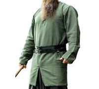 Leonardo Carbone® Túnica vikinga Balduin - Ropa medieval para hombre, camisa medieval, camisas de ocio de manga larga, disfraz de carnaval, túnica vikinga, ropa LARP - 100% algodón, verde, XXXL