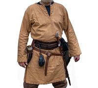 Leonardo Carbone® Túnica vikinga Erwin - Ropa medieval para hombre, camisa medieval, camisas de ocio de manga larga, disfraz de carnaval, túnica vikinga, ropa LARP - 100% algodón, Color marrón miel.,
