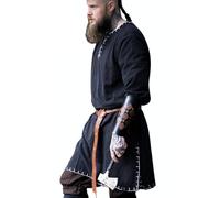 Leonardo Carbone® Túnica vikinga Erwin - Ropa medieval para hombre, camisa medieval, camisas de ocio de manga larga, disfraz de carnaval, túnica vikinga, ropa LARP - 100% algodón, Negro , XL