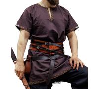Leonardo Carbone® Túnica vikinga Harbard - Ropa medieval para hombre, camisa medieval, camisas casuales de manga corta, disfraz de carnaval, túnica vikinga, ropa LARP - 100% algodón, marrón oscuro, L