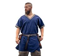 Leonardo Carbone® Túnica vikinga Loki - Ropa medieval para hombre, camisa medieval para hombre, disfraz de carnaval para hombre, túnica vikinga, ropa LARP - 100% algodón, azul, 4XL