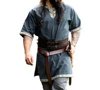 Leonardo Carbone® Túnica vikinga Njal - Ropa medieval para hombre, camisa medieval, camisas de ocio, manga corta, disfraz de carnaval, túnica vikinga, ropa LARP - 100% algodón, azul, XL