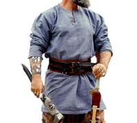 Leonardo Carbone Túnica vikinga Torsten - Ropa medieval para hombre, camisa medieval, camisas de ocio de manga larga, disfraz de carnaval, túnica vikinga, ropa LARP - 100% algodón, azul/gris, M